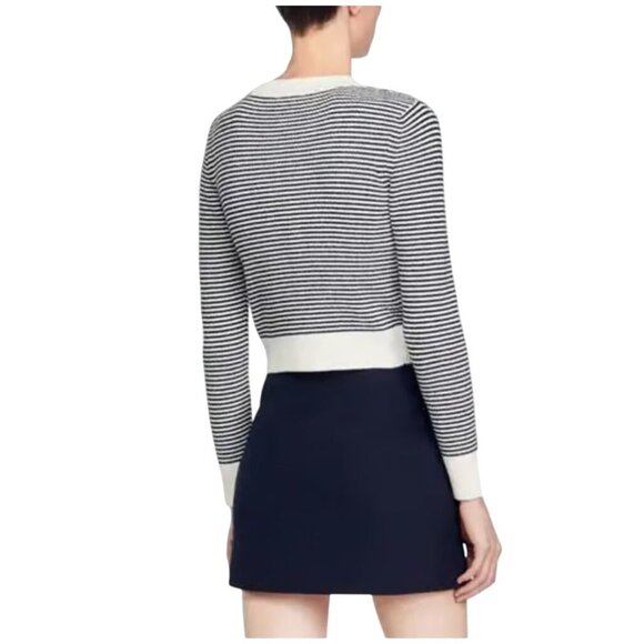 Sandro Blue White Peny Cardigan - Size XS/S - Picture 4 of 10